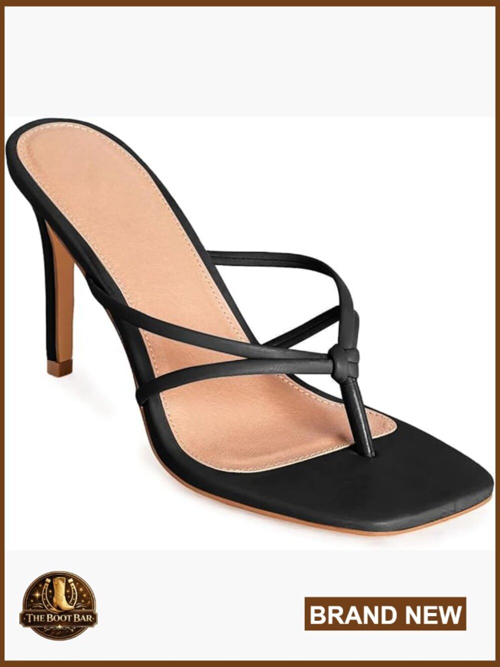 Leather Heeled Sandals Strappy Square Toe Slip On Stiletto Flip Flops